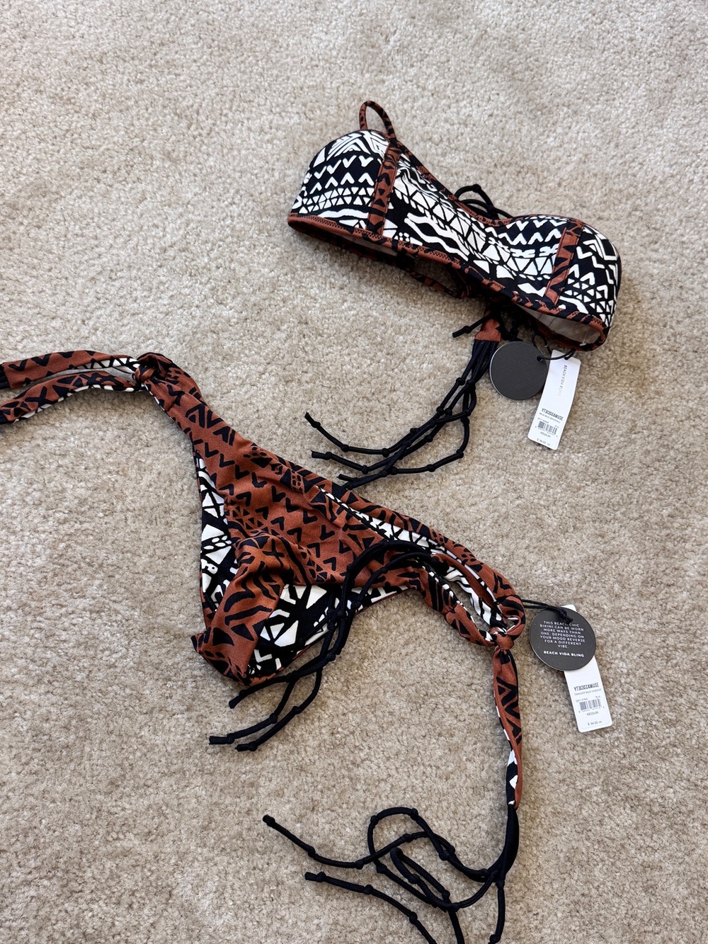 Amuse Society Black, White & Rust Tribal Bikini Set